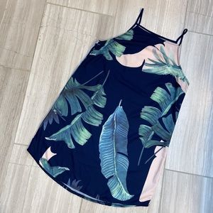 🌺 Tropical Print Banana Leaf Palm Floral Shift Dress Resort Vacation Hawaiian